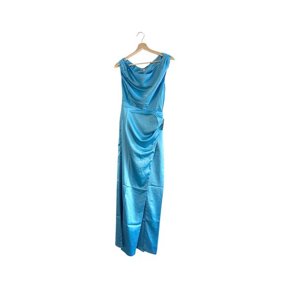 Show Me Your Mumu Jodie Dress in Azure Blue Luxe Satin S NWT - Picture 5 of 9